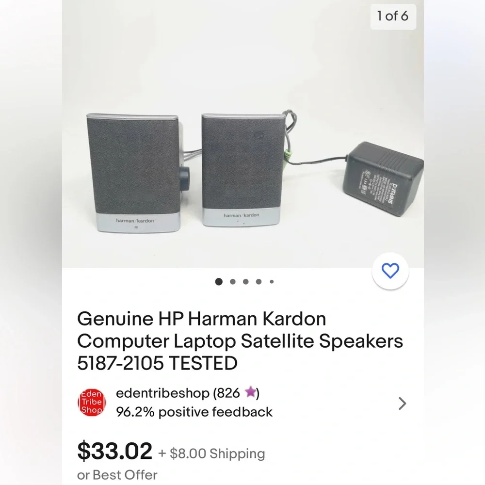Harman Kardon Speakers HP 5187-2105 DC 12V 1A Wired 1.5mm Plug for computer